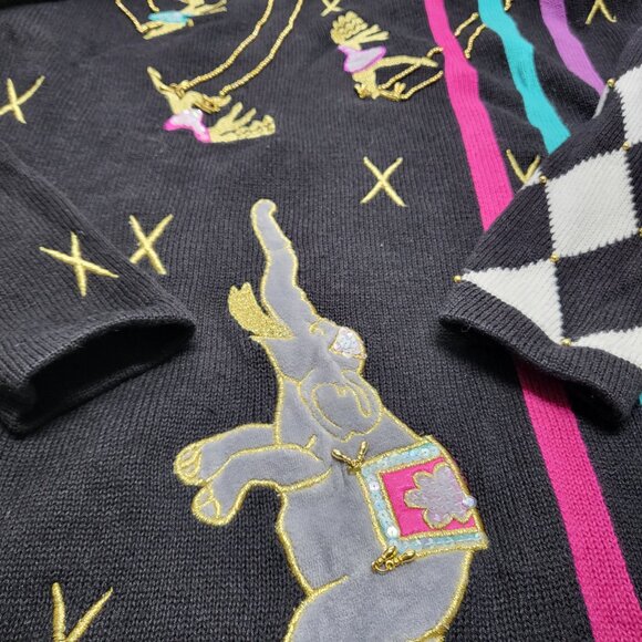 Vintage Womens Sweater One Size Plus Circus Whimsical Embroidered Chain Beads - Picture 7 of 15